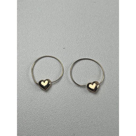 14L Yellow Gold Puffy Heart Hoop Pierced Earrings Lightweight .5g - Picture 5 of 11